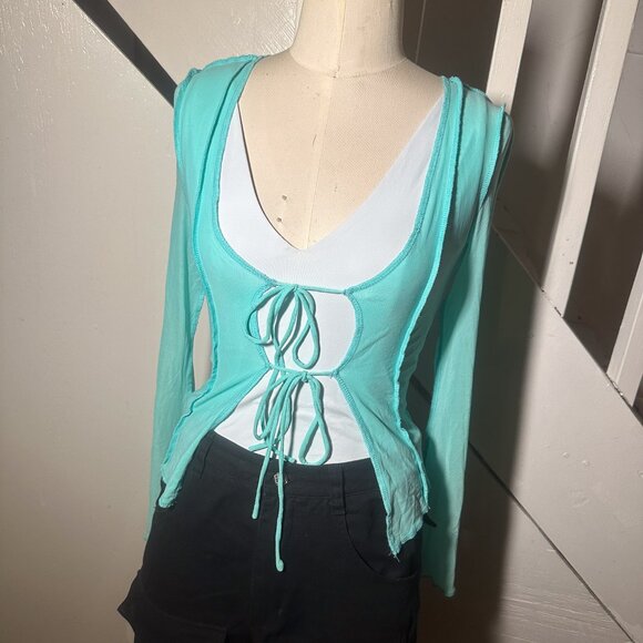 Princess Polly Tie-Front Mesh Long Sleeve Top • Size US 0 - Picture 1 of 3